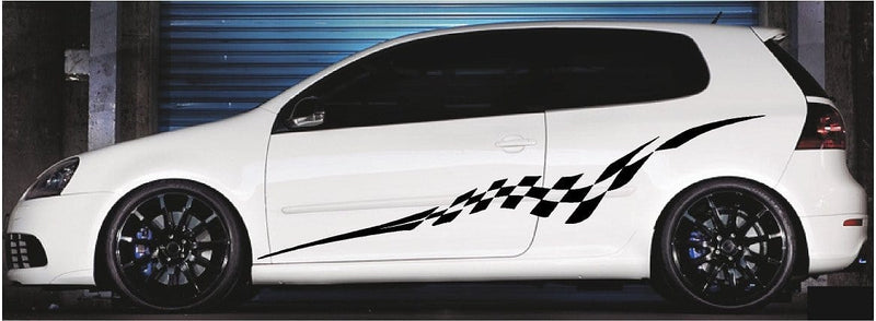 checkered flag stripe vinyl Graphics on white car
